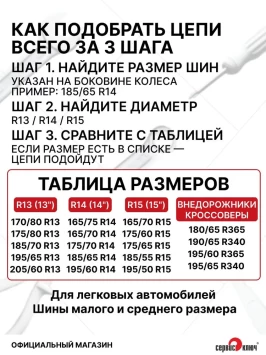 Цепи на колеса ромбическая в кейсе R13-R14